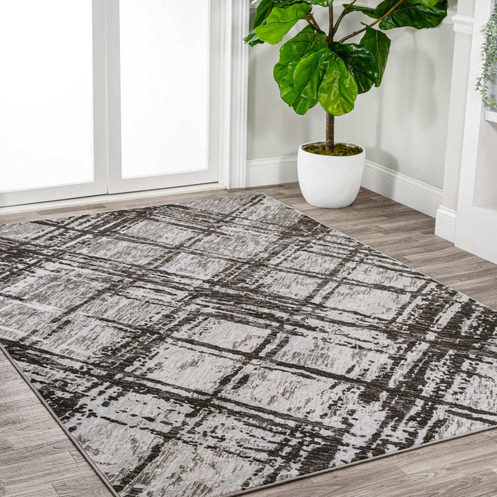 Slant Modern Abstract Black/Gray 5 ft. x 8 ft. Area Rug