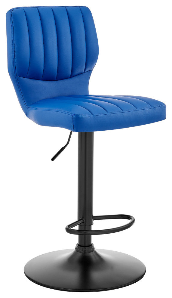 Blue Faux Leather Textured Adjustable Bar Stool