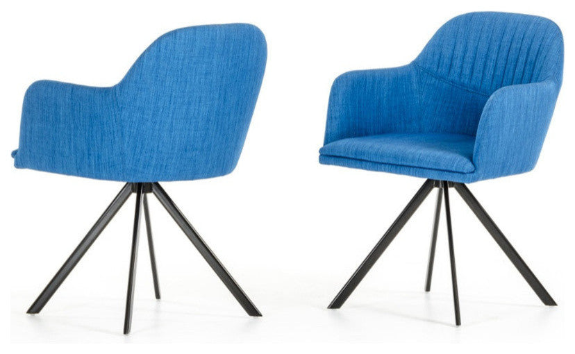 Benzara BM187451 Fabric Dining Arm Chair with Tripod Metal Base, Blue