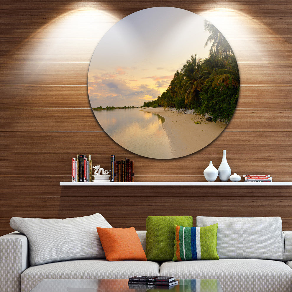 Expansive Tropical Beach Evening, Seascape Round Metal Wall Art, 23"