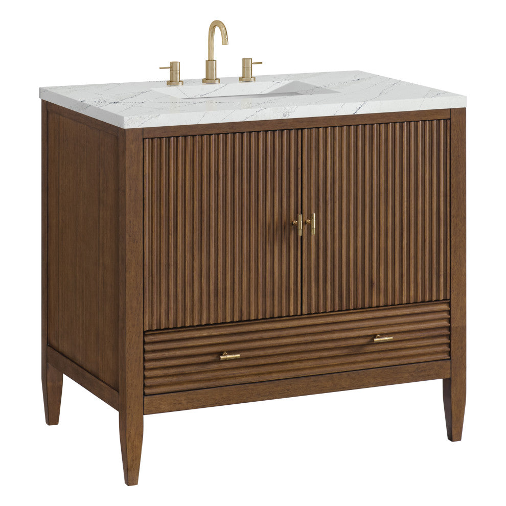 Myrrin 36" Vanity, Mid Century Walnut, 3 CM Ethereal Noctis Top