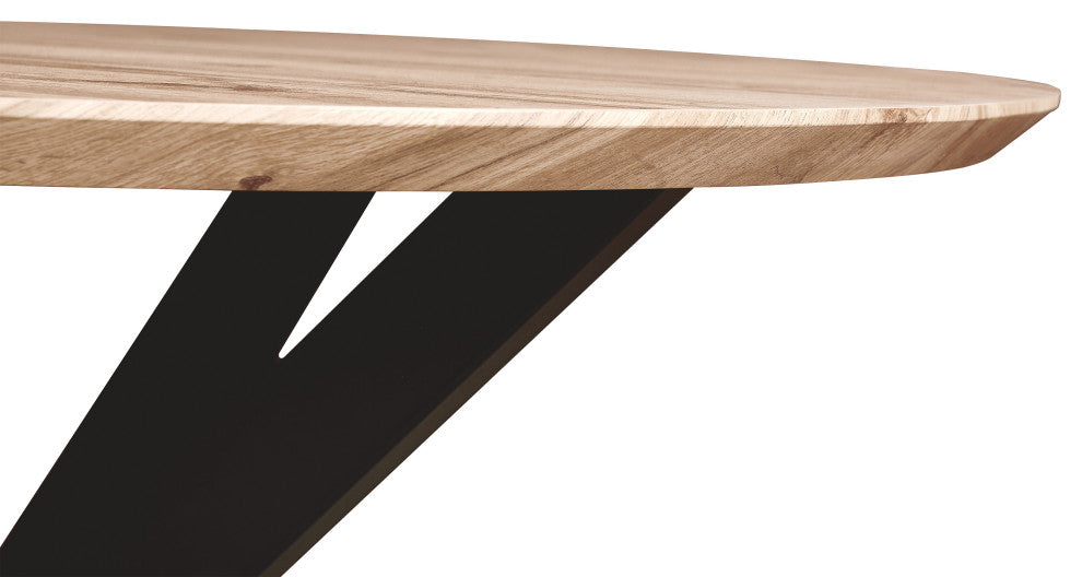 LeisureMod Ravenna 47" Round Wood Dining Table With Modern Metal Base