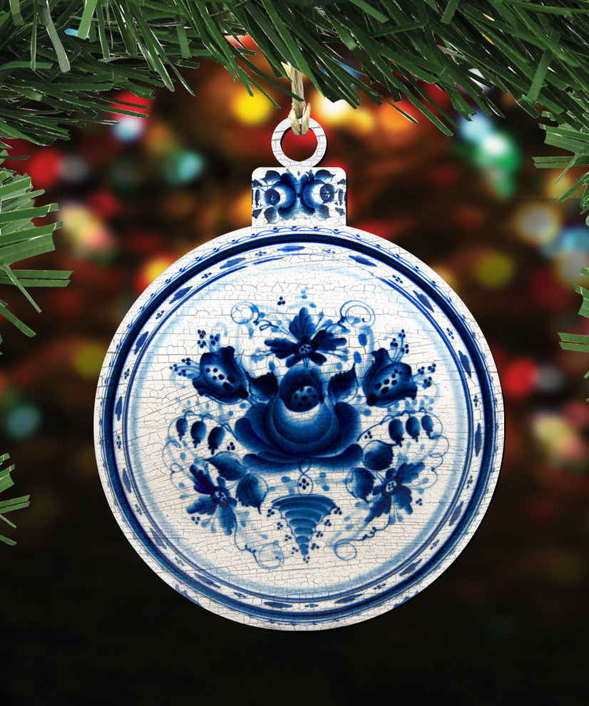 White And Blue Round Ornaments , Set of 3