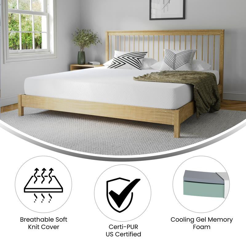 Jasmine Charcoal & Green Tea Cooling Gel Memory Foam 8" CertiPUR-US Mattress, White, King
