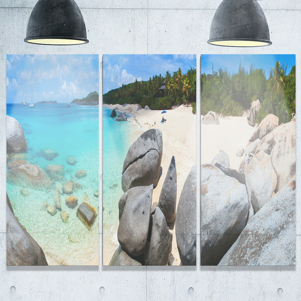 "Turquoise Ocean Water With Rocks" Metal Wall Art, 3 Panels, 36"x28"