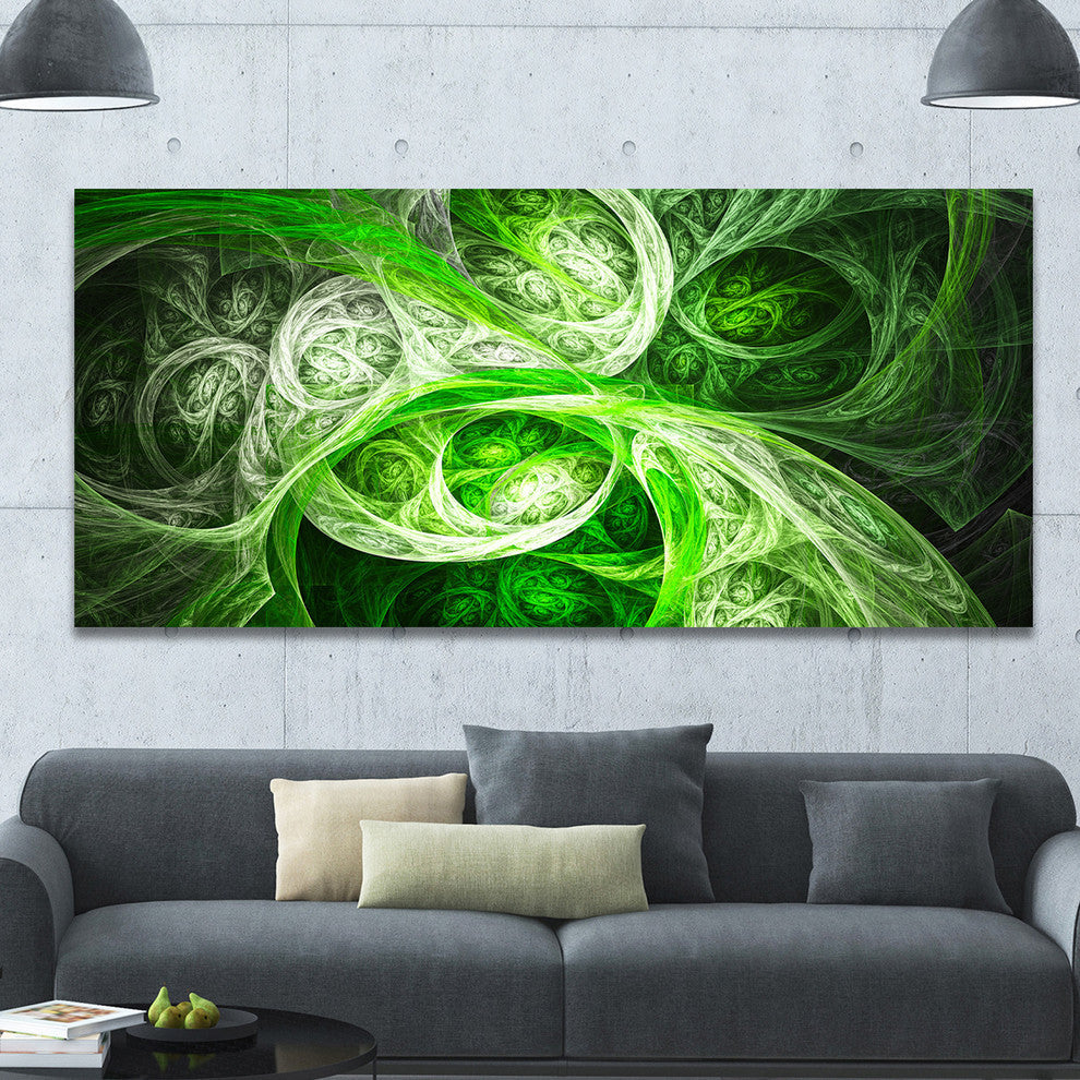 Mystic Green Fractal, Oversized Abstract Canvas Art Print, 60x28
