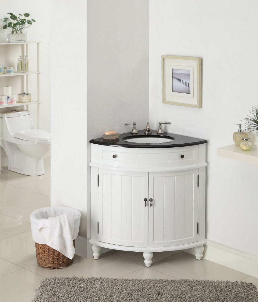 24 Inch Triadsville Grey Corner Design Bathroom Vanity With Quartz Top, White