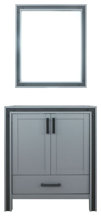 Ziva Transitional Dark Grey 30" Single Vanity, no Top and 28" Mirror