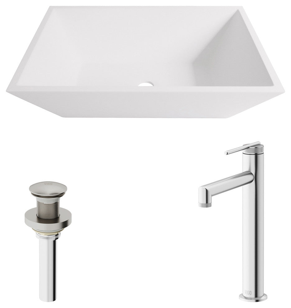 Vinca 18"L x 14"W MatteStone Vessel Sink and Sterling 11"H Faucet Set