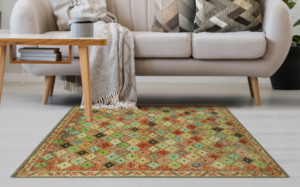 Balochi Dayron Purple/Green Rug, 4'0x5'10