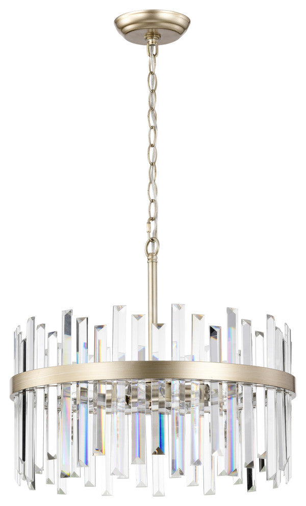 Eva 5-light Drum Crystal Glass Prism Round Chandelier Champagne