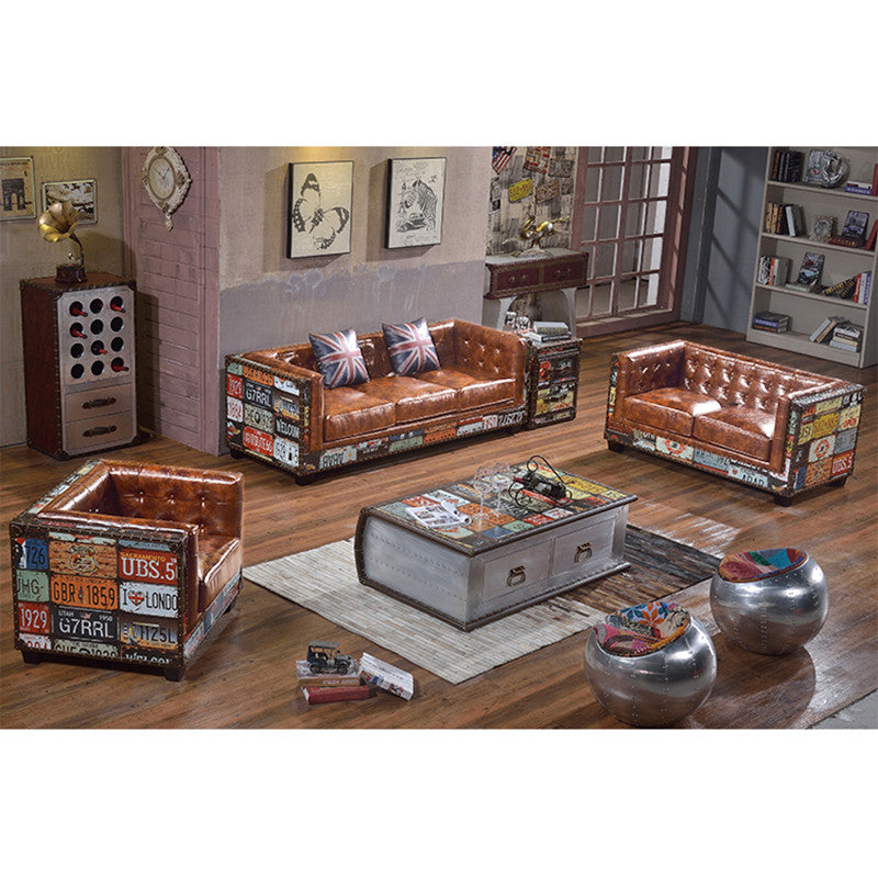 Vintage Industrial Loft 3-Seater Sofa Tufted Brown Faux Leather Upholstered Sofa