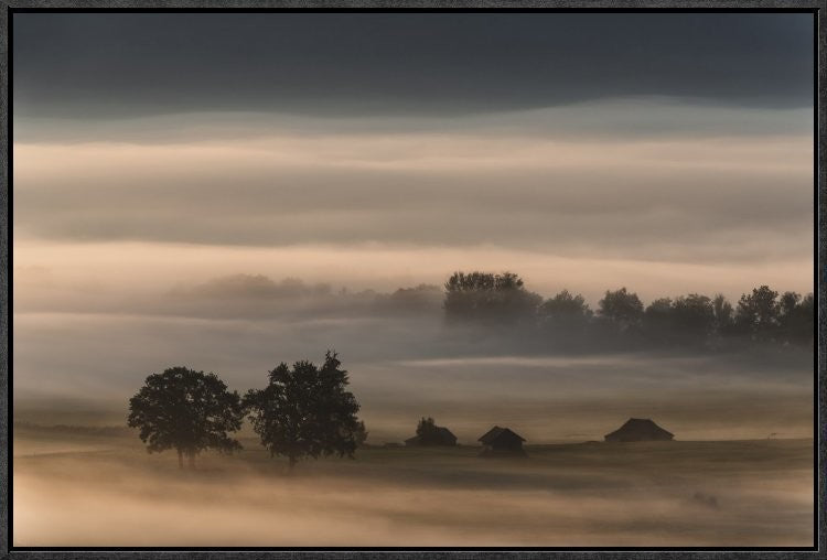 "Dense Fog Over The Moos" Framed Canvas Giclee by Nina Pauli, 25x17"