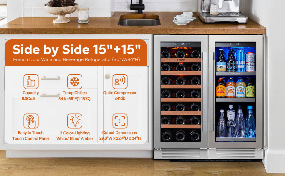 Ca''Lefort 30" Wine and Beverage Refrigerator Combo Bulit in & FreeStanding