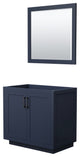 36" Single Bathroom Vanity, Dark Blue, No Countertop, Black Trim, 34" Mirror