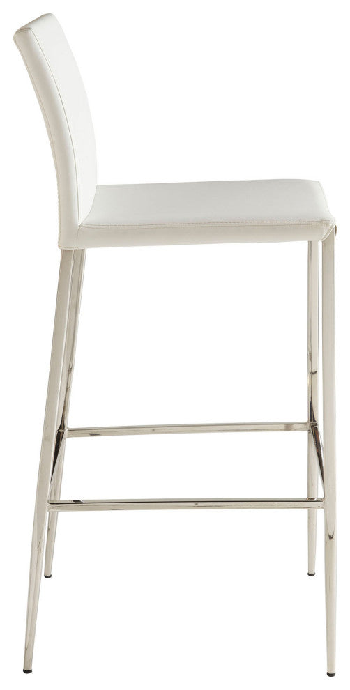Diana-B Bar Stool, White With Polished Stainless Steel