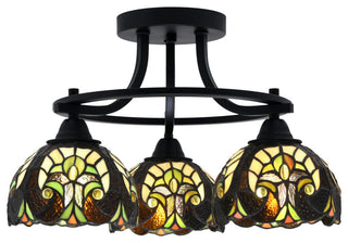 Paramount 3-Light Semi-Flush Light, Matte Black, 7" Ivory Cypress Art Glass