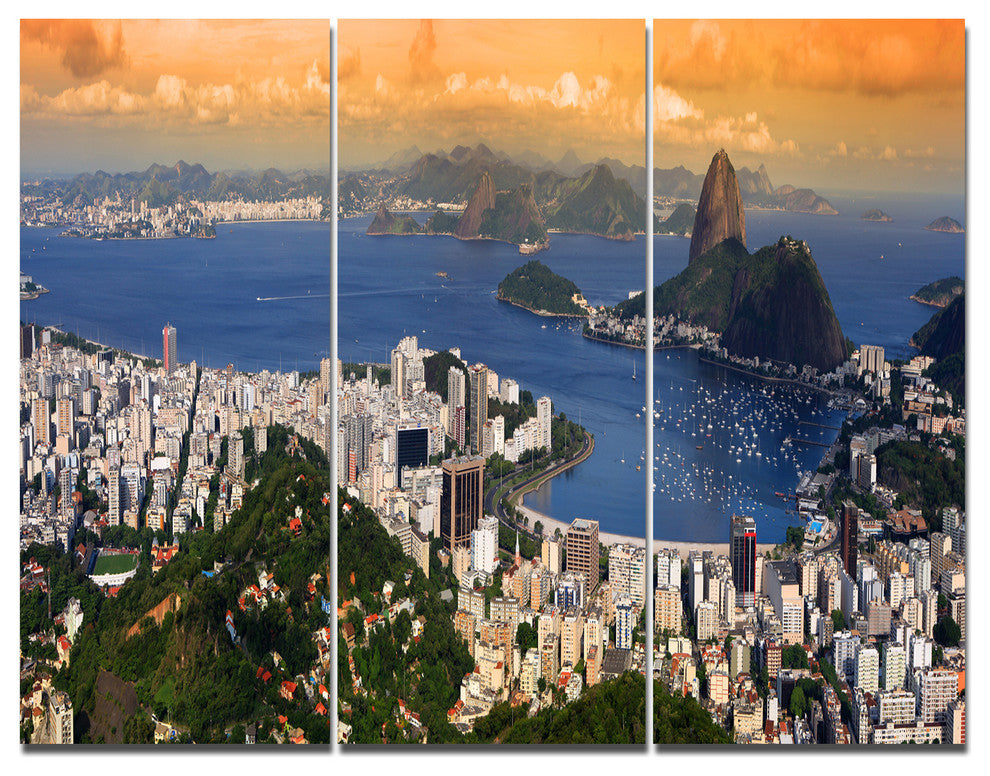 Rio Landscape Panorama, Landscape Triptych Canvas Art Print, 36x28, 3 Panels