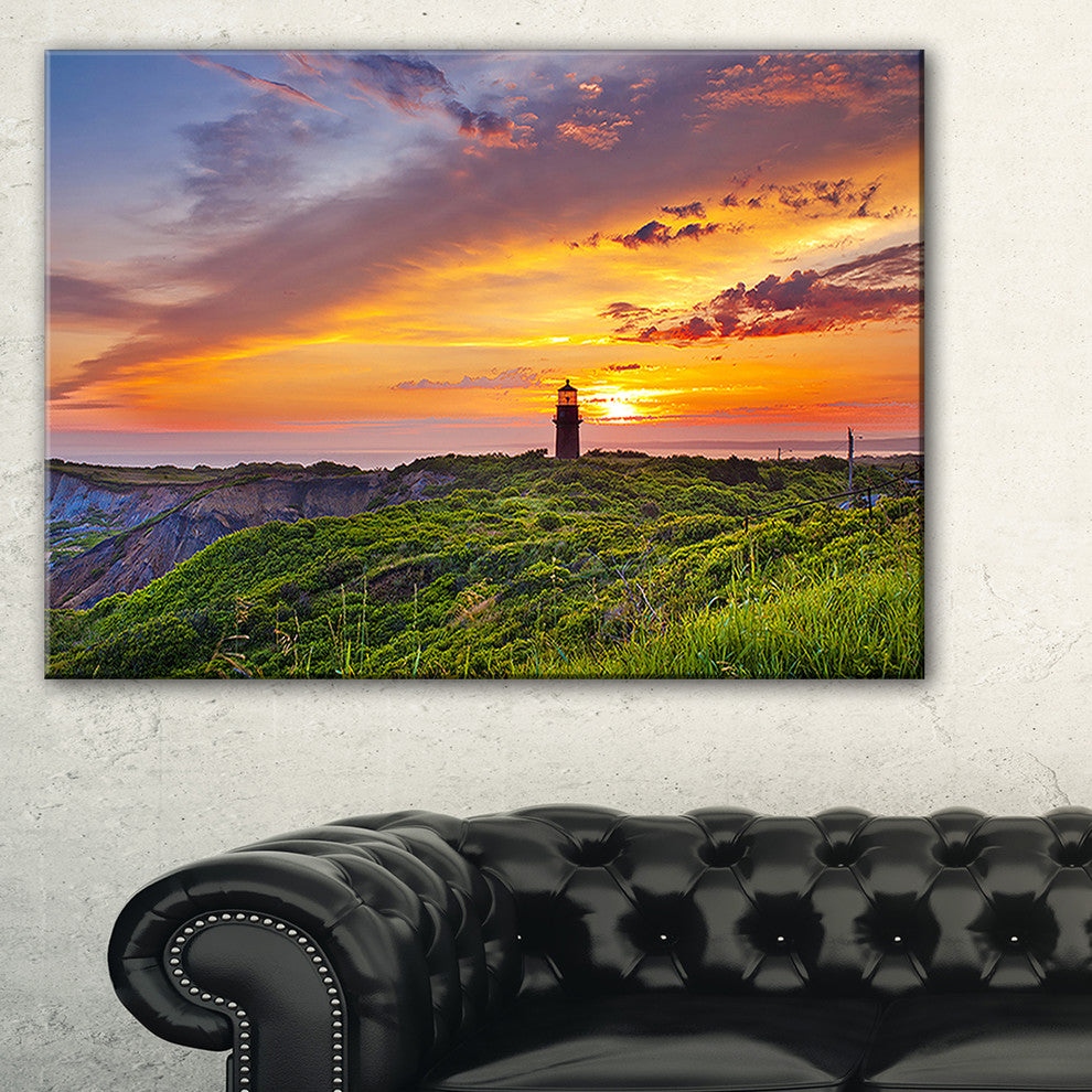 "Lighthouse At Gorgeous Sunset" Wall Art Landscape, 40"x30"