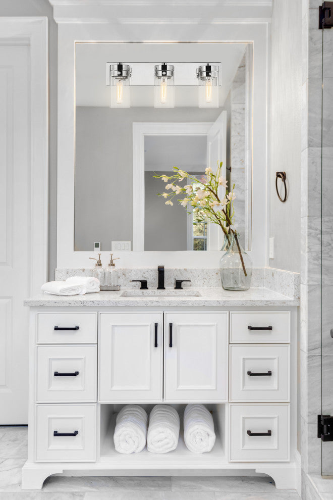 Intersection 3-Light Vanity, Polished Nickel With Clear Glass