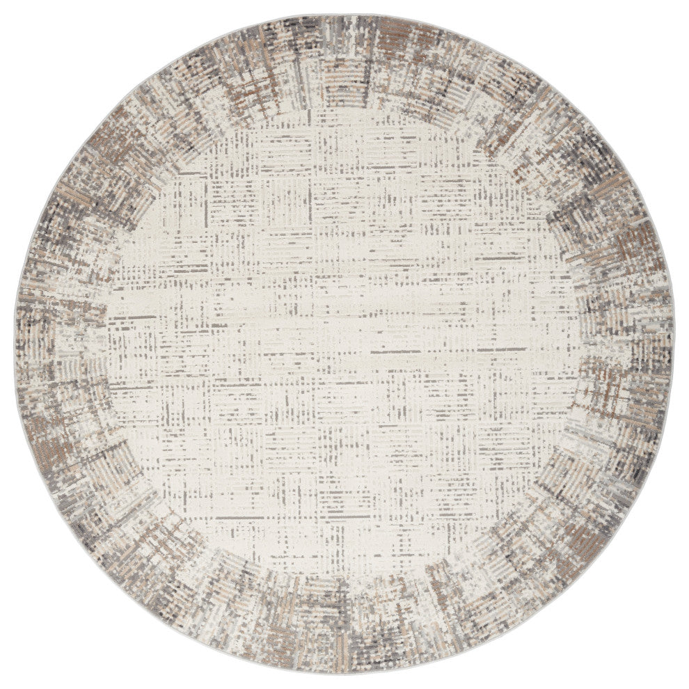 Nourison Elation 7'10" Round Ivory Grey Modern Indoor Area Rug
