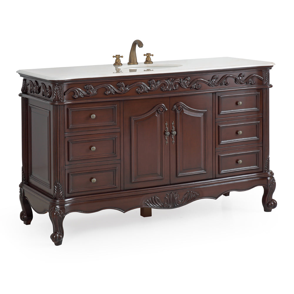 56 inch  Beckham Traditional Brown Bathroom Vanity