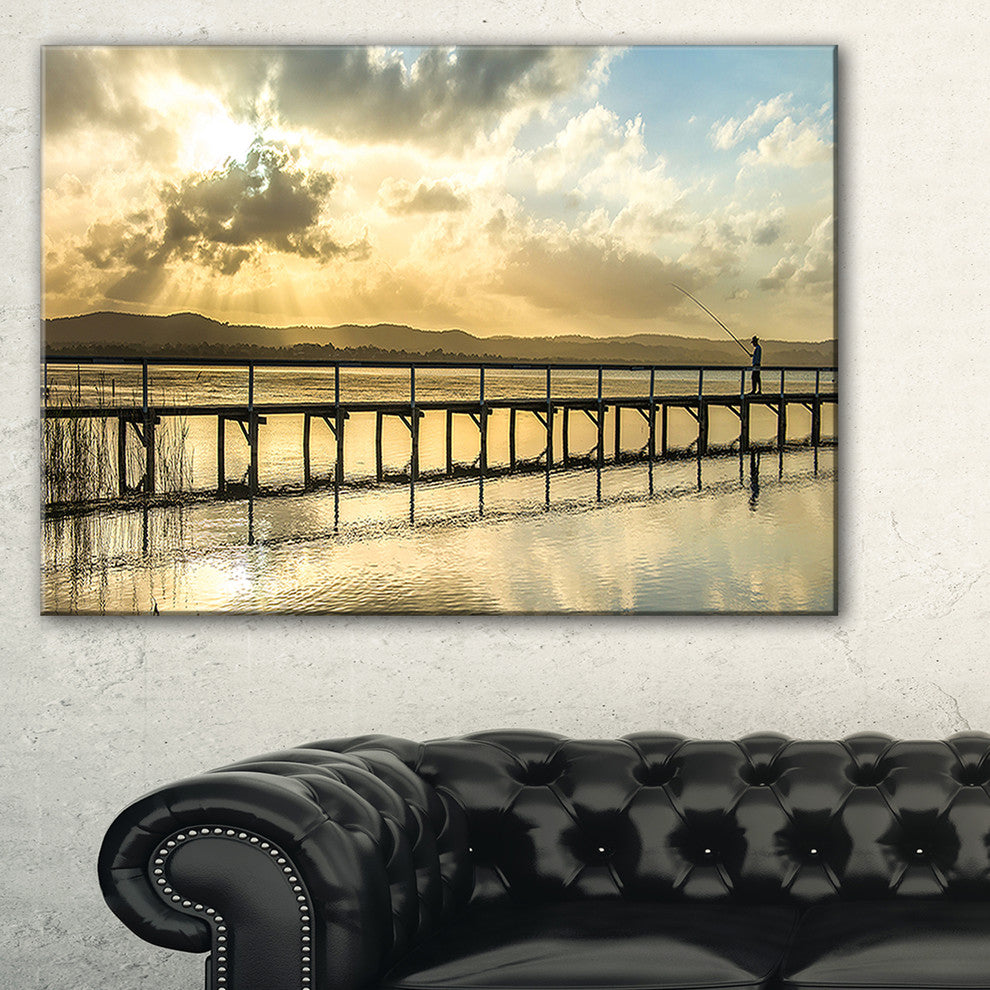 "Long Jetty Foreshore Reserve Panorama" Sea Bridge Canvas Wall Artwork, 40"x30"