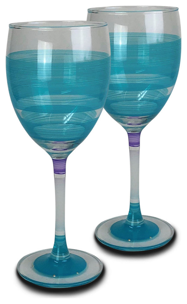 Retro Stripe Turquoise Wine Glasses, Set of 2