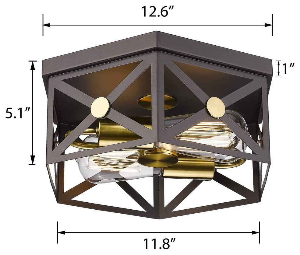 12 inch light ceiling light fixture 2 light black cage Close to Ceiling Light