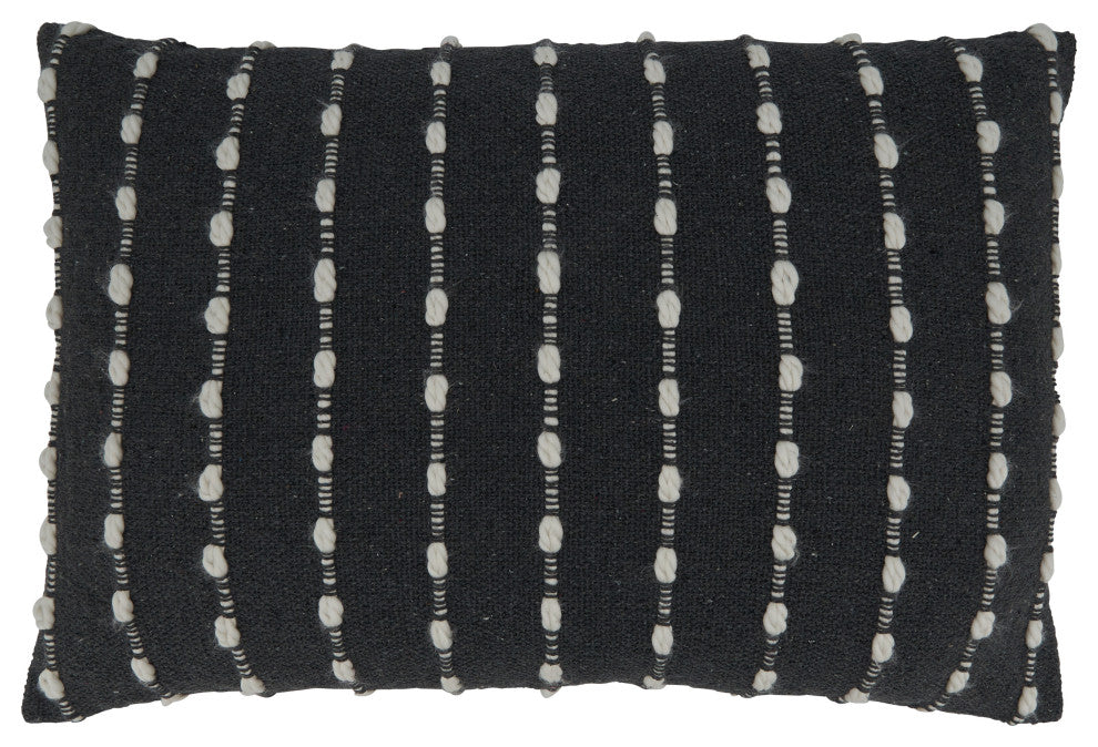 Throw Pillow Cover With Chunky Striped Design, 16"x24", Black