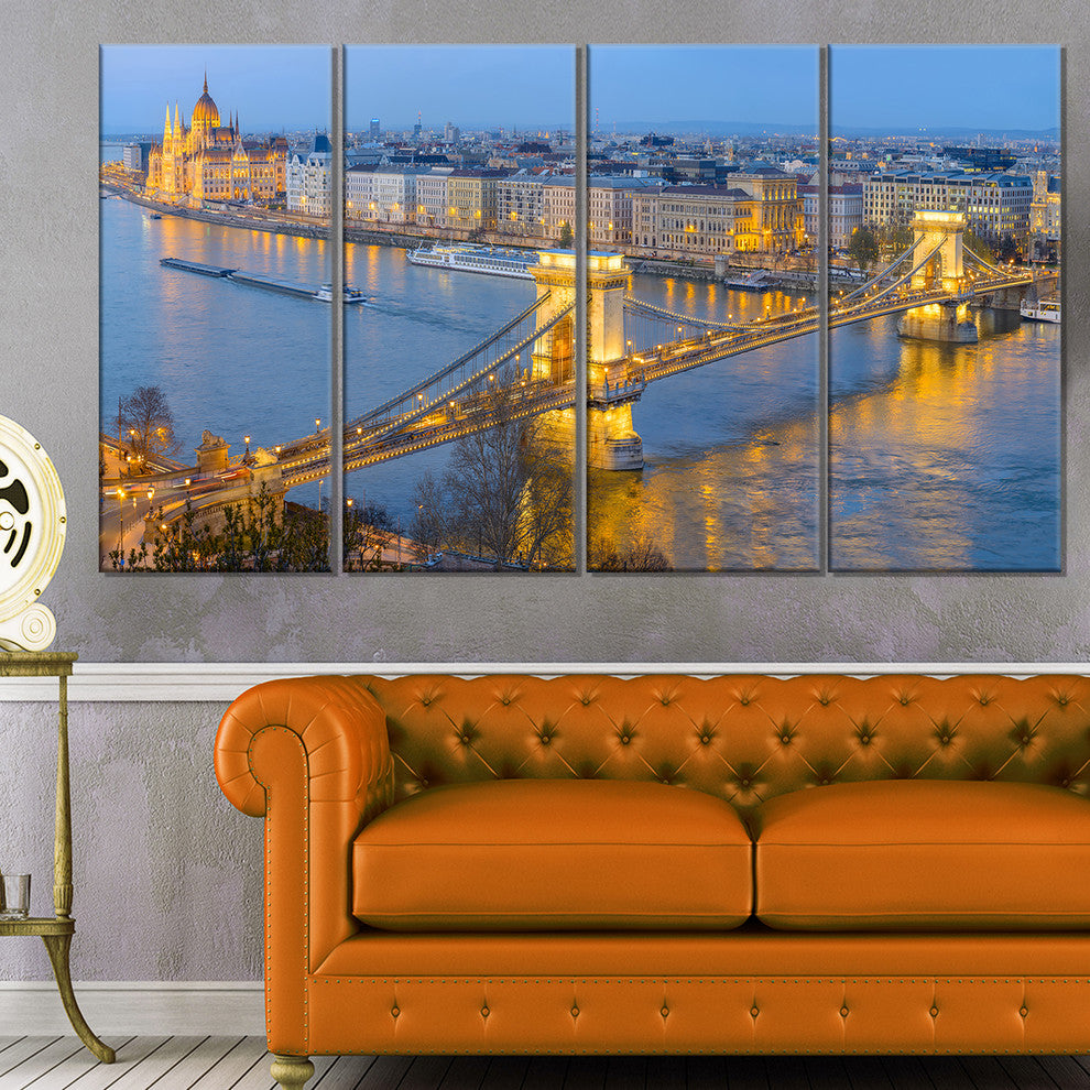 "Chain Building and Parliament in Budapest" Wall Artwork, 4 Panel