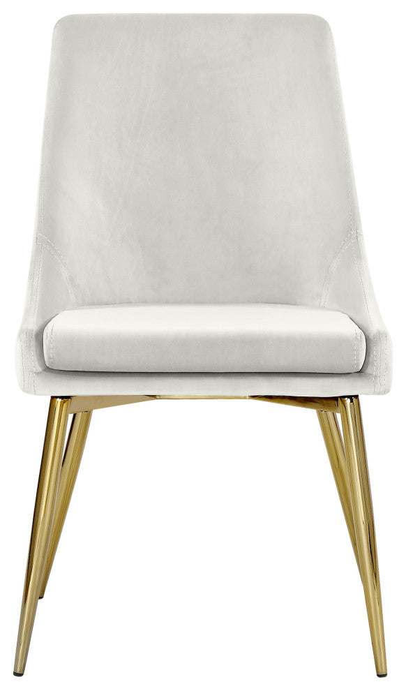 Karina Velvet Dining Chairs, Set of 2, Cream, Gold Base