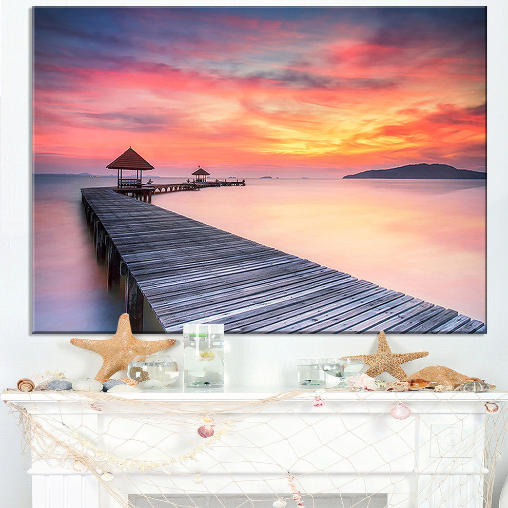"Stylish Wooden Bridge And Beach Sky" Sea Pier Wall Art Canvas Print, 40"x30"