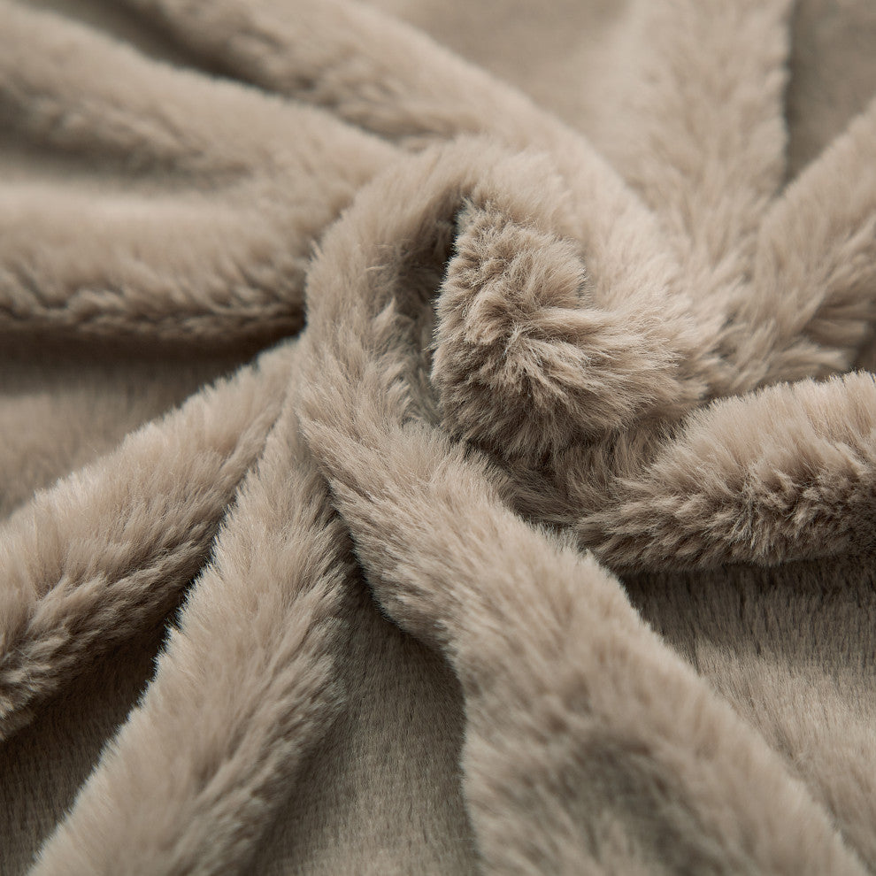 Solid Light Faux Fur Throw Blanket Couch Cover, Pure Cashmere