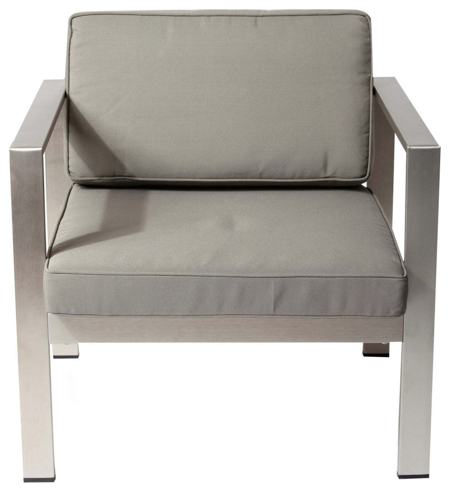 Benzara BM287850 Piece Outdoor Sofa, Chairs and Table Set, Sleek Silver Aluminum
