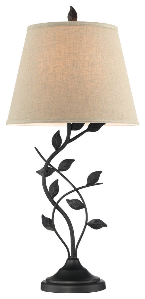 Kira Home Ambrose 31" Rustic Table Lamp, Beige Fabric Shade, Leaf Detailed Body