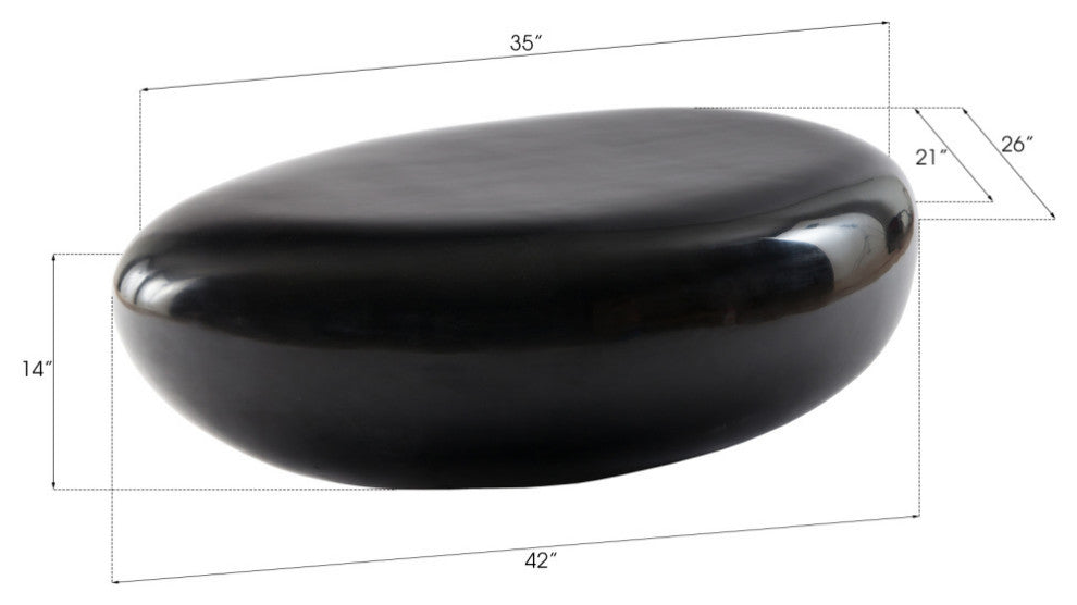 River Stone Cocktail Table Gel Coat, Black, Small