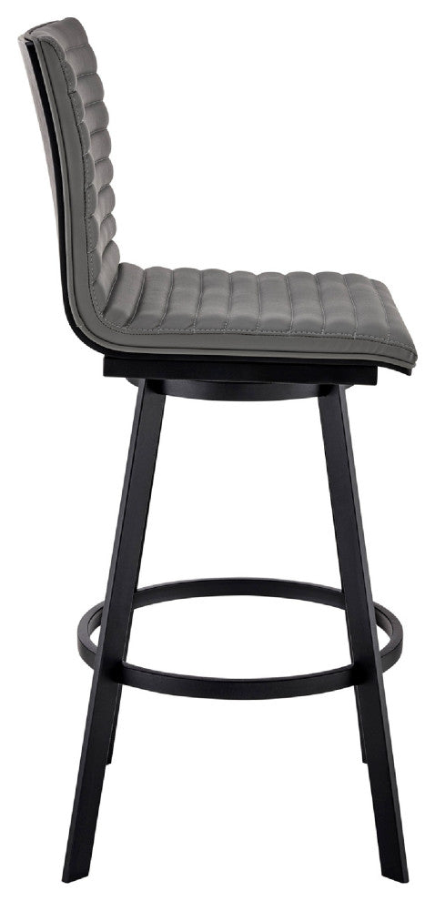 Benzara BM271163 Swivel Barstool With Horizontal Channel Stitching, Black & Gray