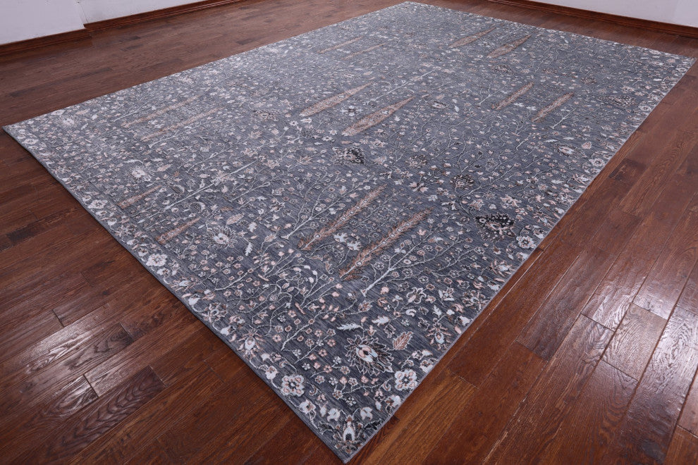 10' 1" X 14' 6" Hand-Knotted Persian Ziegler Wool and Silk Rug Q7061