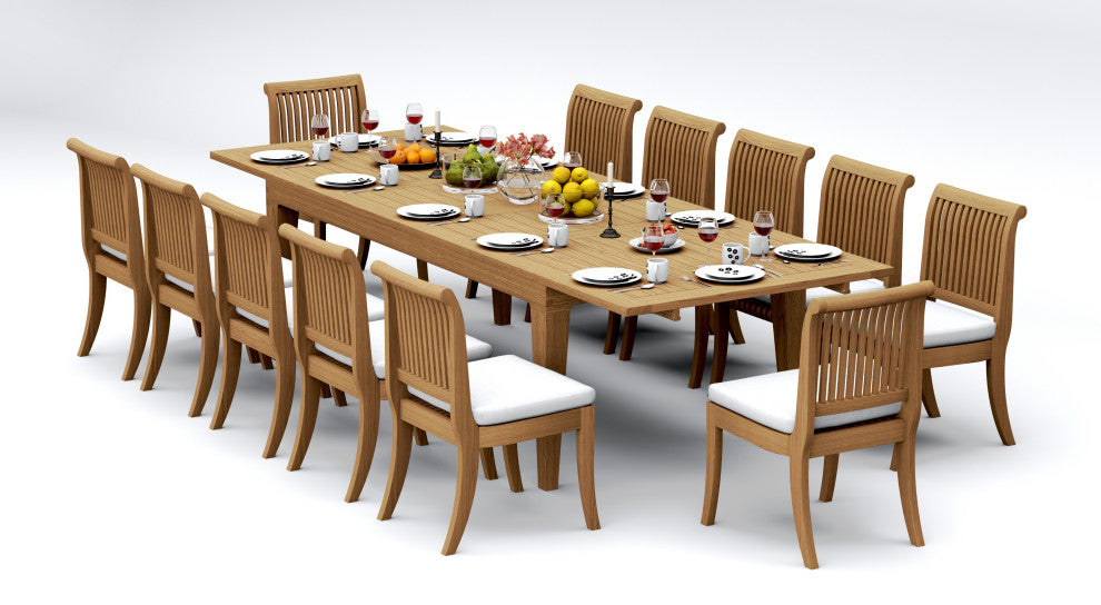 13-Piece Outdoor Teak Dining Set: 122" Rectangle Table, 12 Giva Armless Chairs