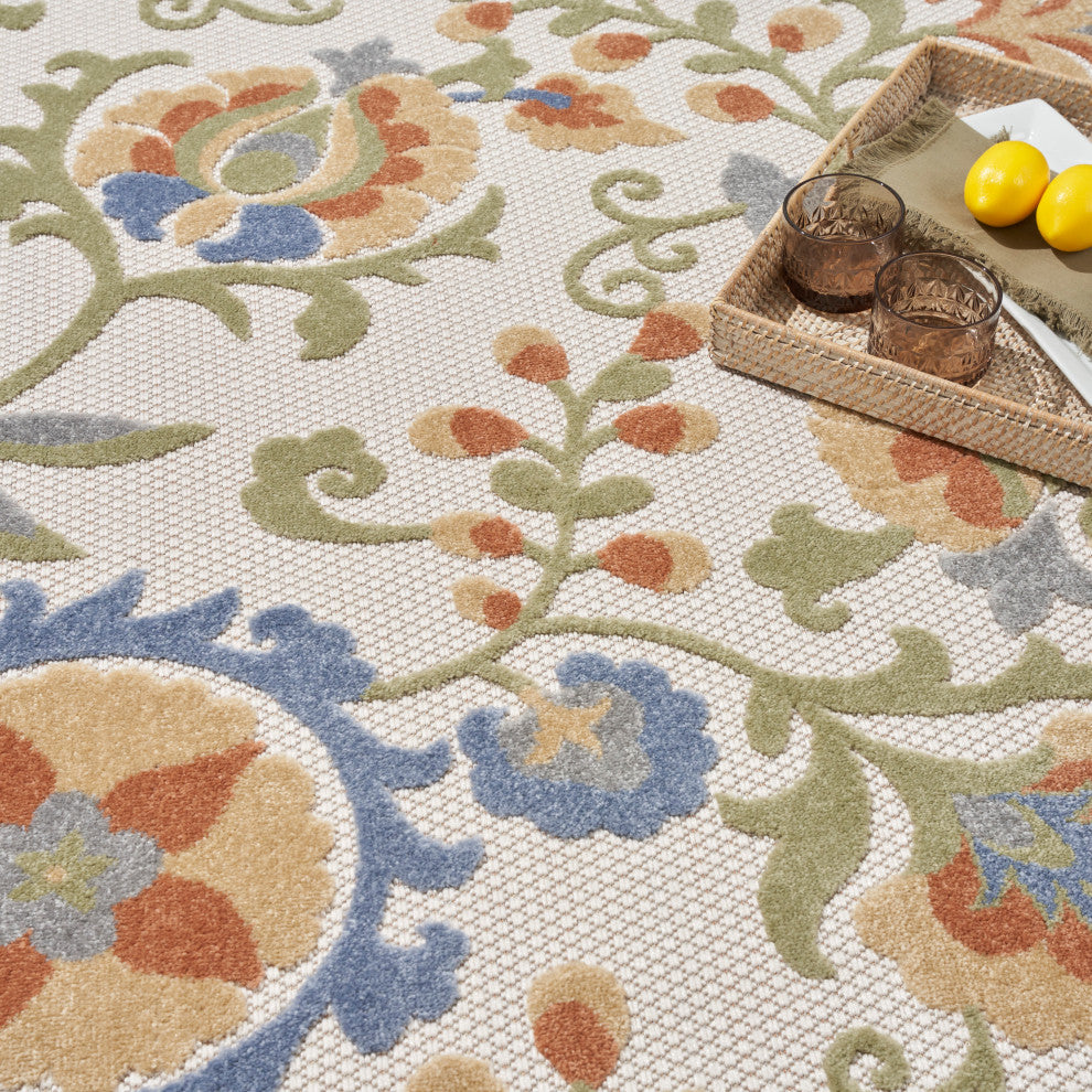 Nourison Aloha 7'10" x 10'6" Ivory Blue Outdoor Area Rug