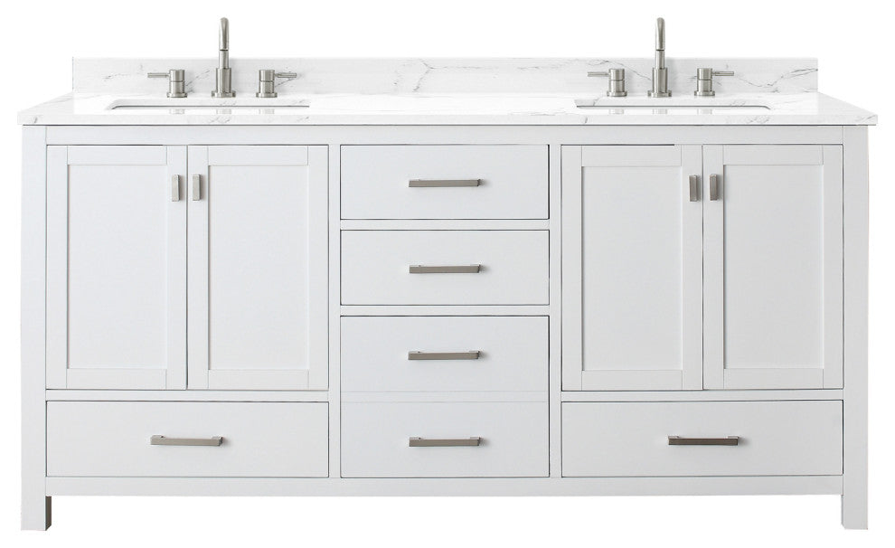Avanity Modero 72" Double Vanity, White, Cala White Engineered Stone Top