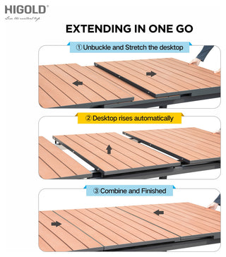 Carlo 8+1 pieces extendable Faux Wood Slats Outdoor Dining set for 8 person