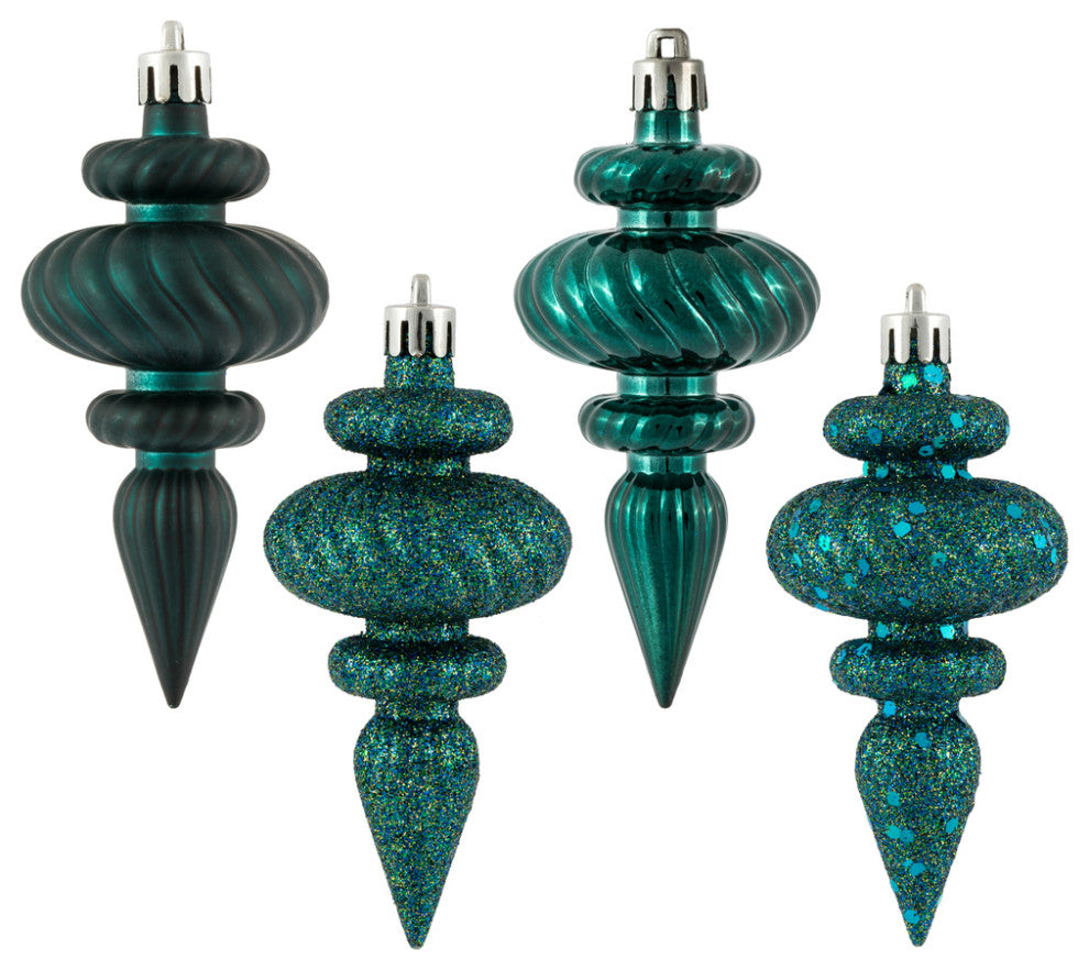 Vickerman N500062 4" Sea Blue Finial 4 Finish Ornament Assortment 8 Per Box
