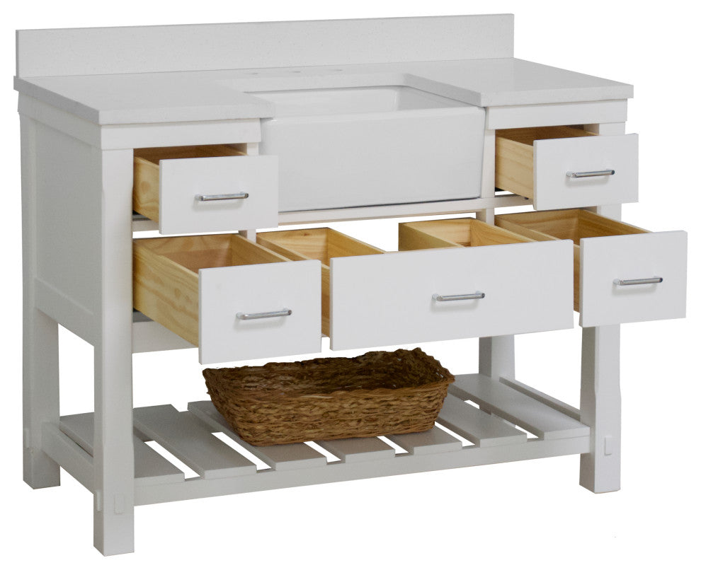 Charlotte 48" Bathroom Vanity, White, Quartz