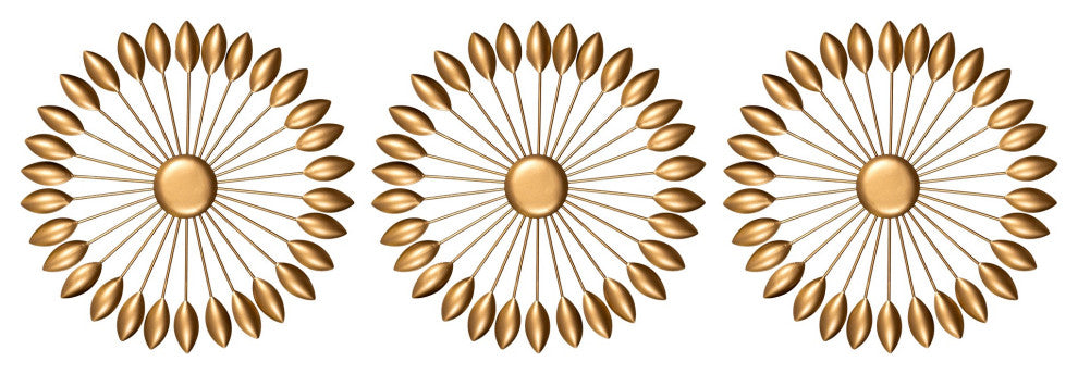 Set of Three Gold Sunburst Leaf Wall Decor