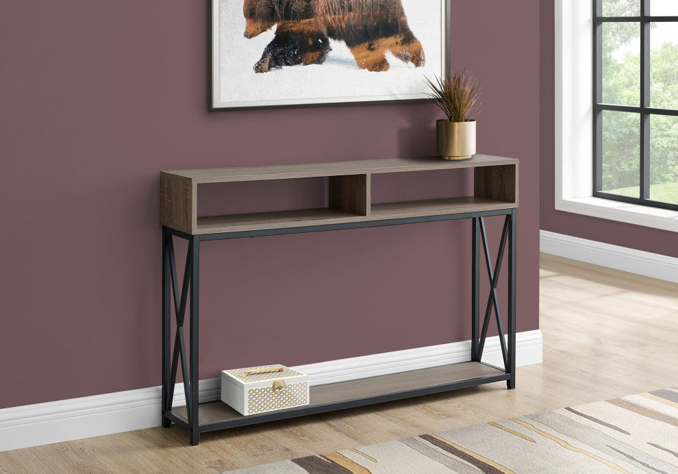 Accent Table Console Entryway Narrow Sofa Metal Laminate Brown Black