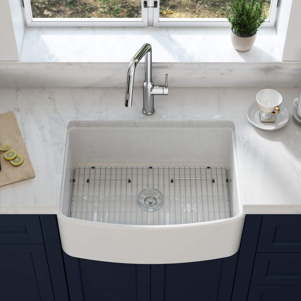 Pure 30" Curved Apron Front Farmhouse Kitchen Fireclay Sink