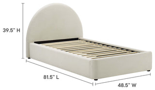 Resort Performance Velvet Arched Round Twin Platform Bed, Alabaster