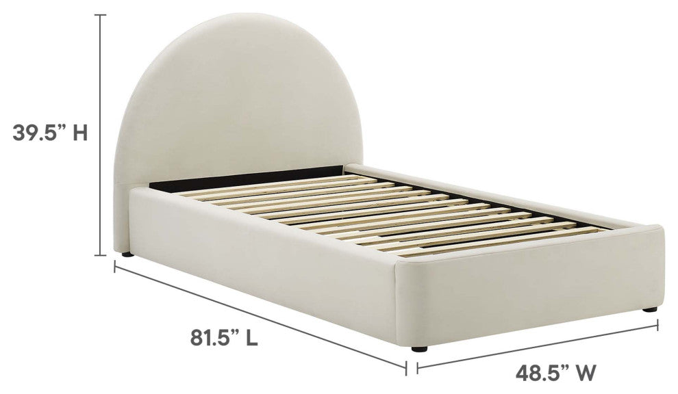 Resort Performance Velvet Arched Round Twin Platform Bed, Alabaster